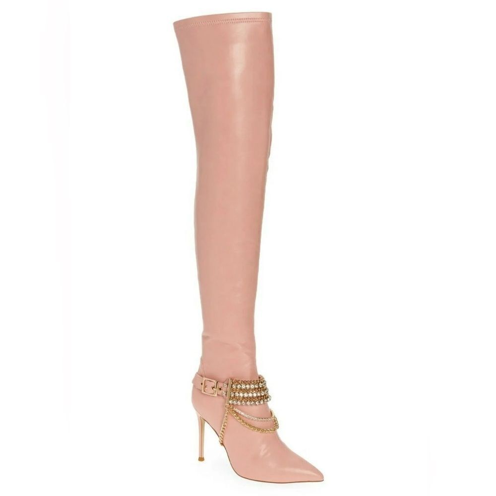 Jeffrey Campbell Arsenic Womens Embellished Over the Knee Heel Boots Pink US 6.5